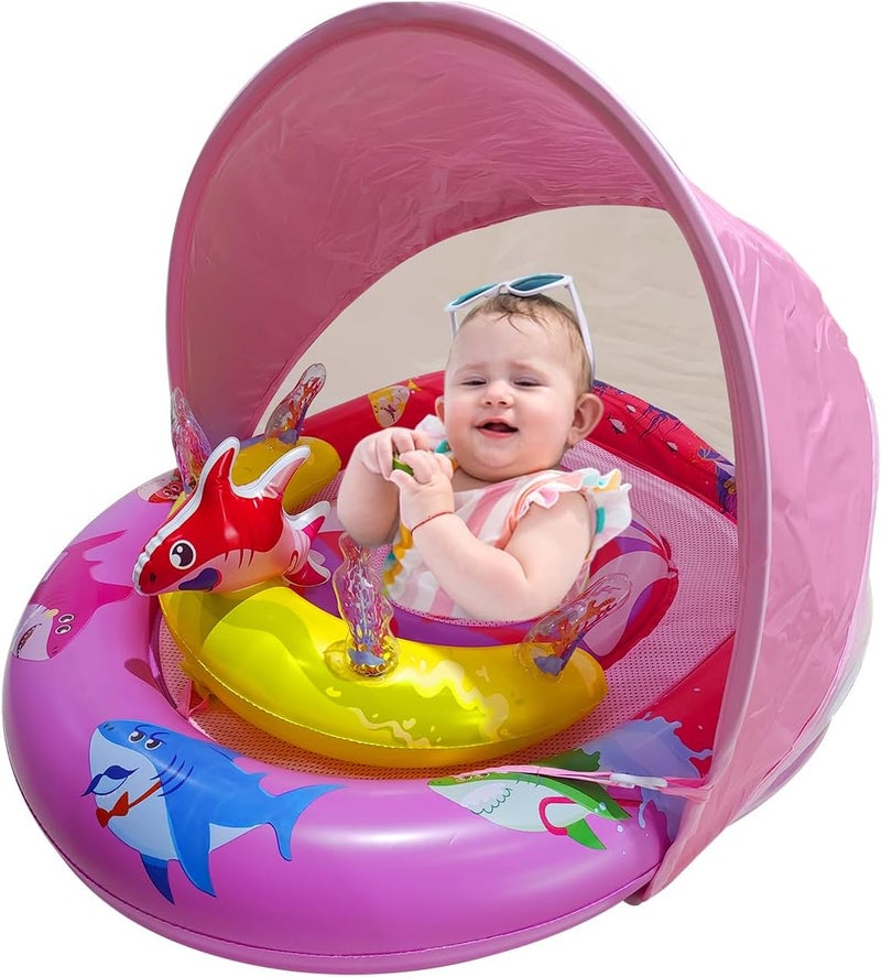 RAYBITU Inflatable Baby Pool Float with UPF50+ Sun Protection Canopy, Adjustable Safety Seat & Interactive Toy Play Console - Includes Ocean Animal Toys for Infants & Toddlers 3-36 Months - Image 1